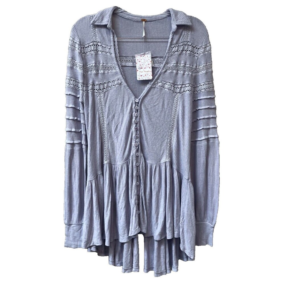 NEW Free People $108 Set To Stun Crochet lace Tunic Top Relaxed Lilac X-Small XS